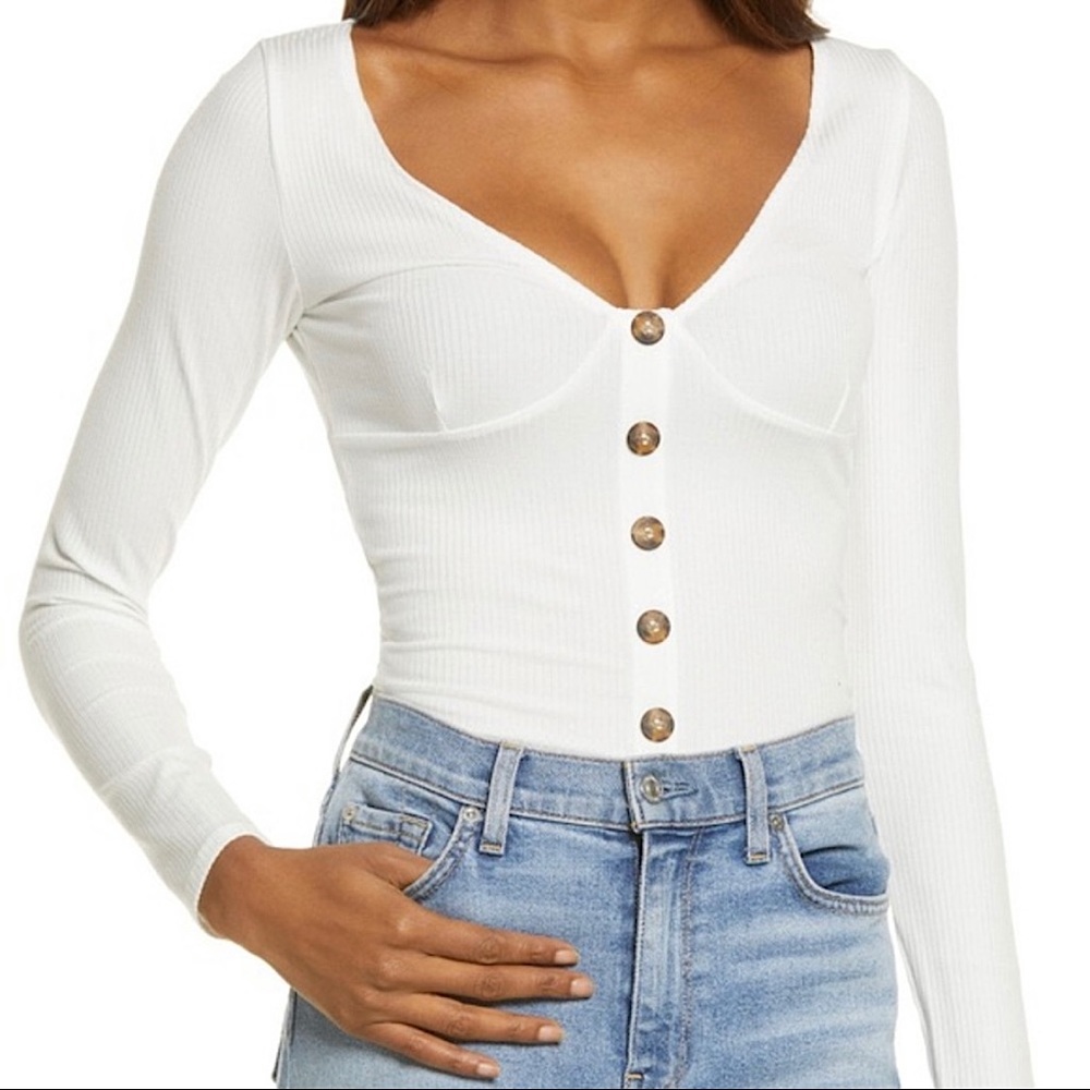 Reformation White Ribbed Virgil Top | Size L